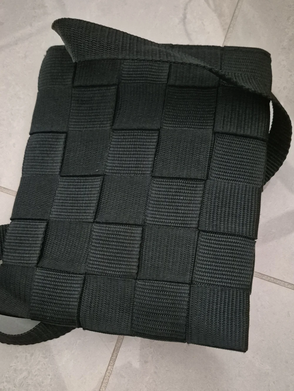Black Woven Messenger Crossbody Bag  9.5x8
